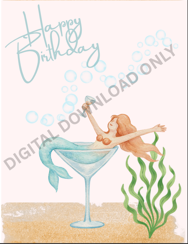 Mermaid Margarita Birthday Card (DIGITAL DOWNLOAD ONLY)